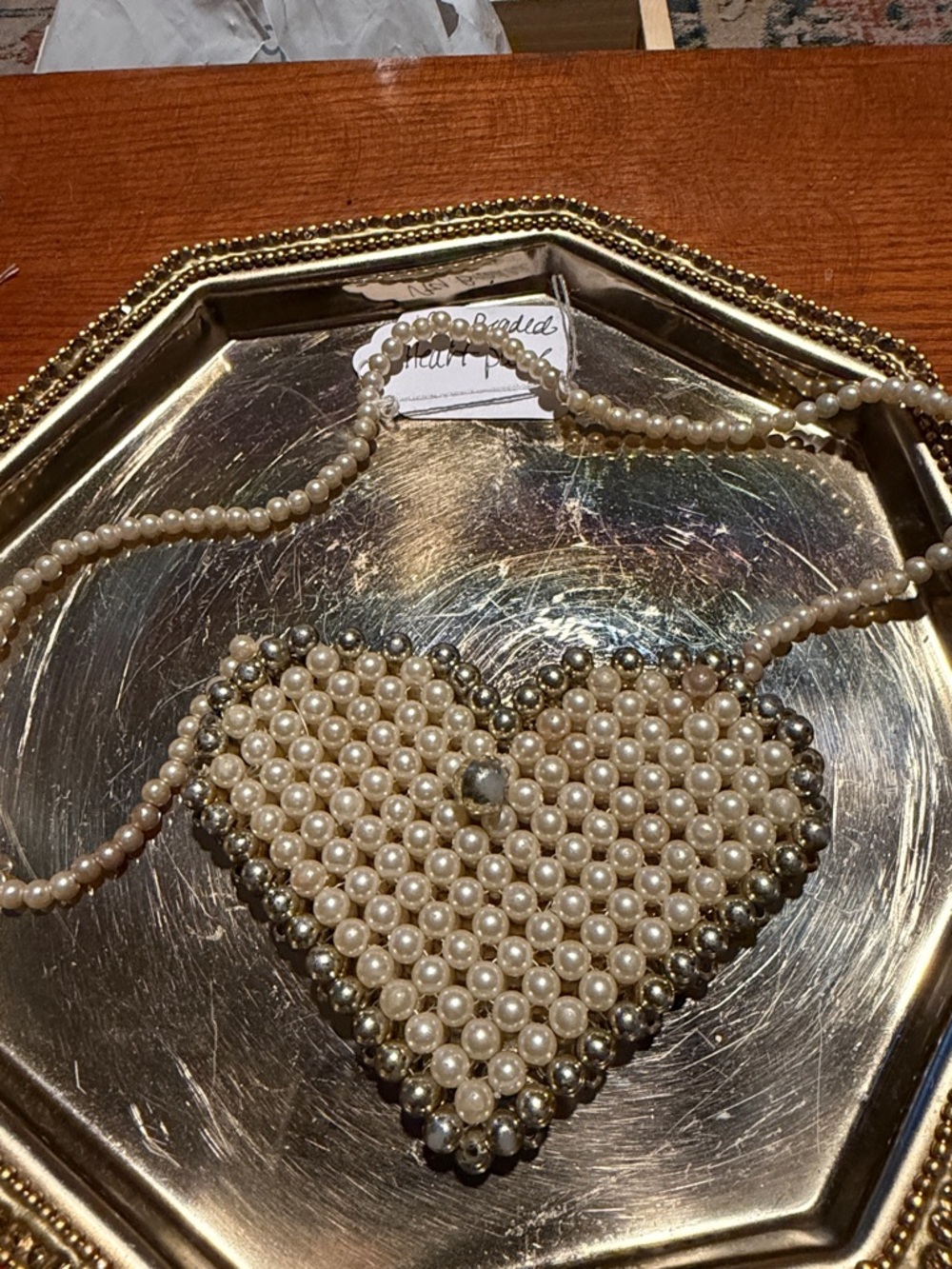 Vtg Pearl Beaded Heart Crossbody Purse - Cream Pearls